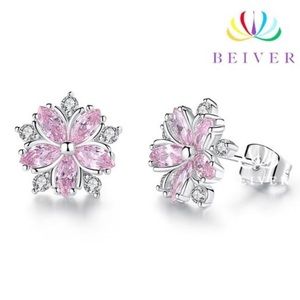 PINK CZ SILVER CHERRY 🍒 BLOSSOM EARRINGS